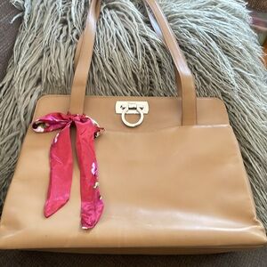 Vintage Salvatore Ferragamo Gancini Tan Leather Tote Bag